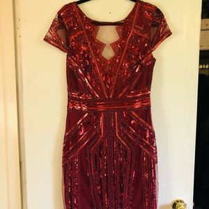 Molly Bracken Red Sequence Dress - Size Medium